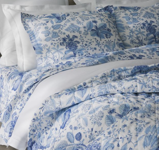 Pomegranate Quilted Linen Shams - Porcelain Blue