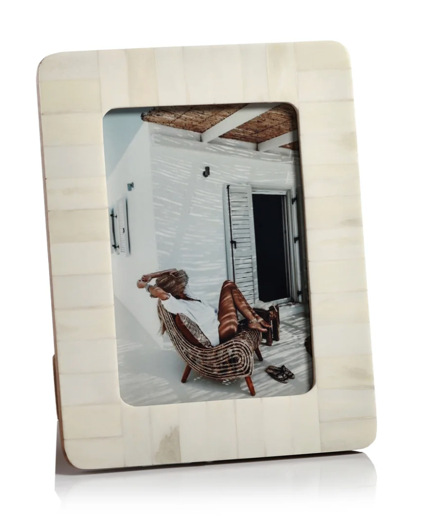 Côte d'Ivoire White Bone Inlay Photo Frame with Rounded Corners - 4x6