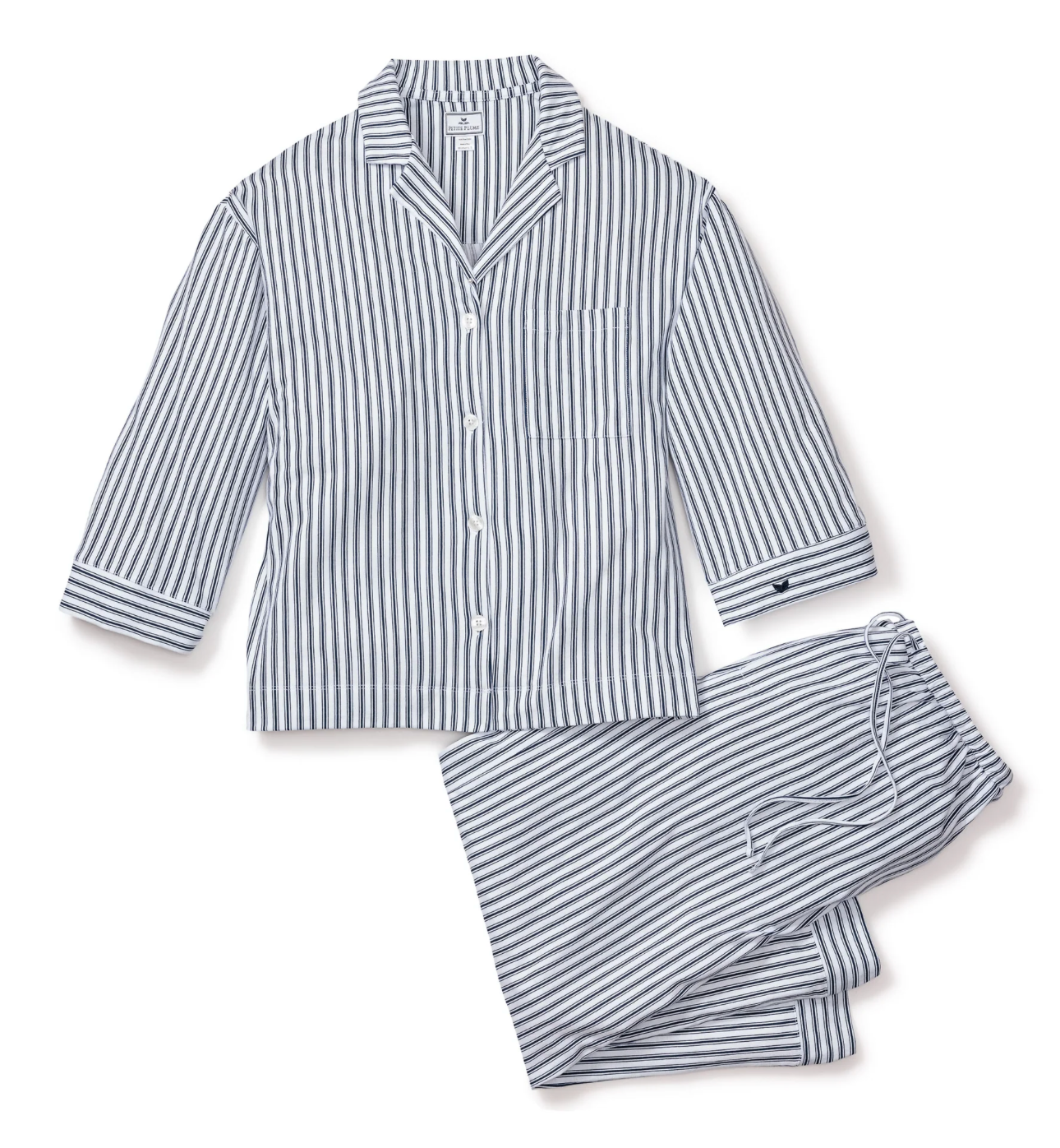 Olivia Wide Leg Pima Pajama Set in Navy French Ticking Stripe