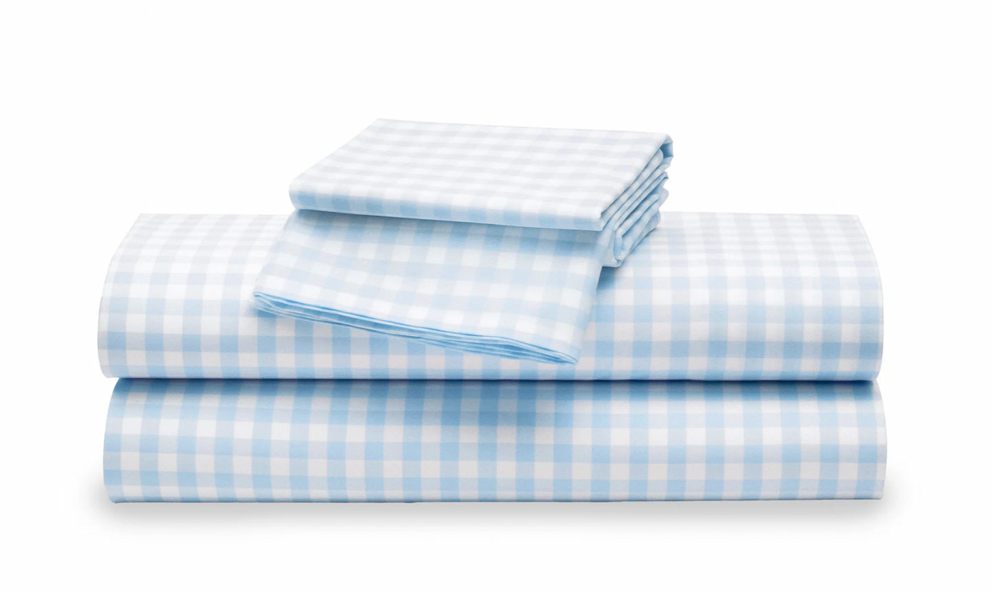 Luxe Premium Cotton Light Blue Gingham Bed Sheets