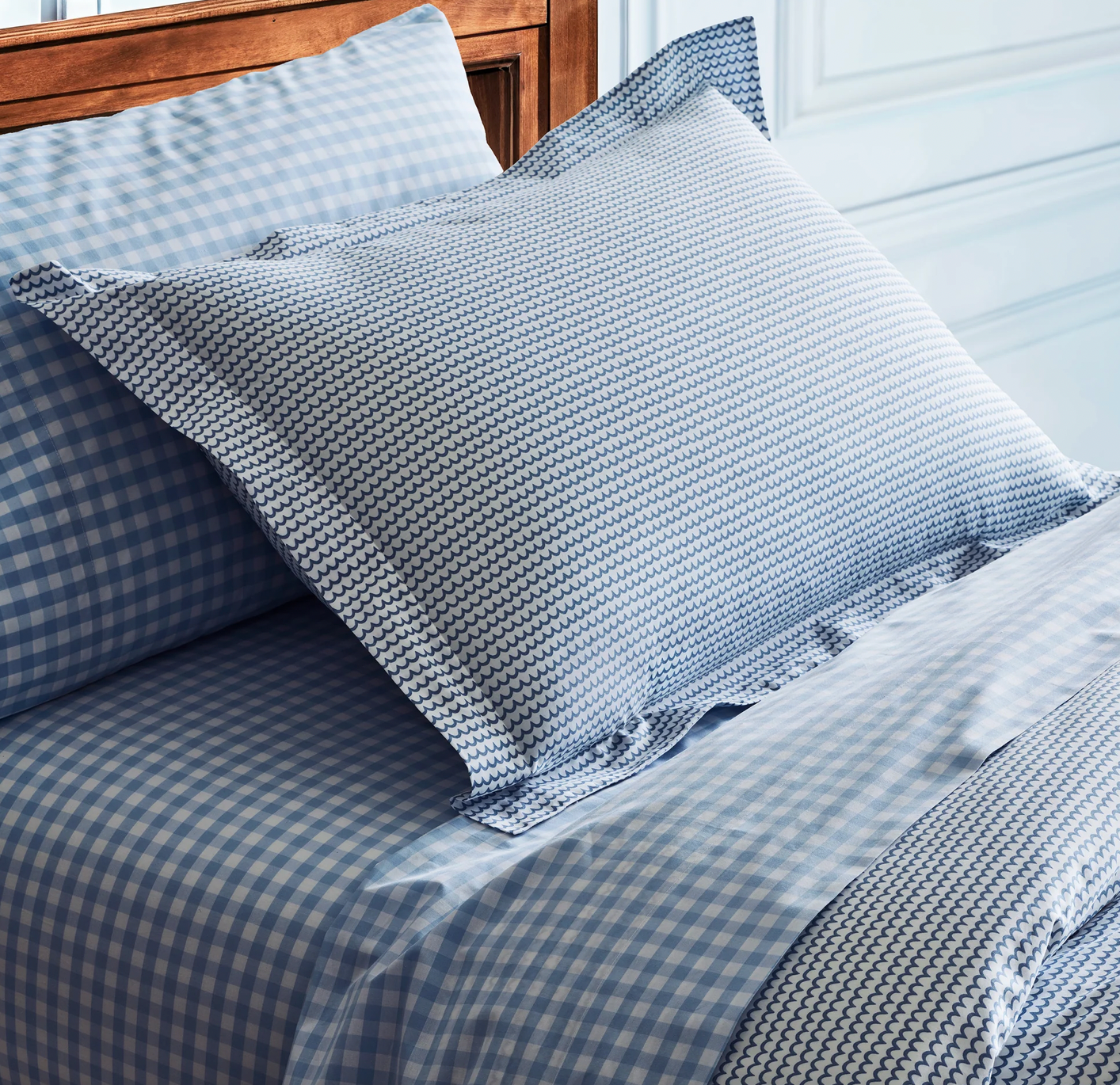 Luxe Premium Cotton Light Blue Gingham Bed Sheets