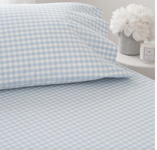 Luxe Premium Cotton Light Blue Gingham Bed Sheets