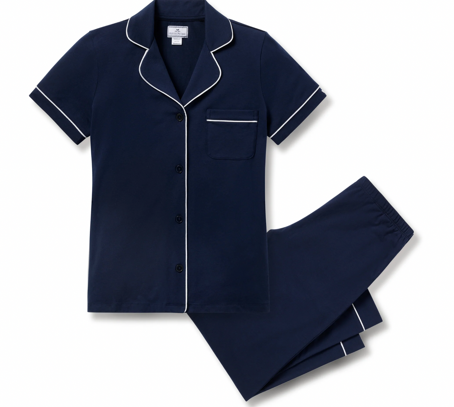 Pima Crop Set in Navy with White Piping