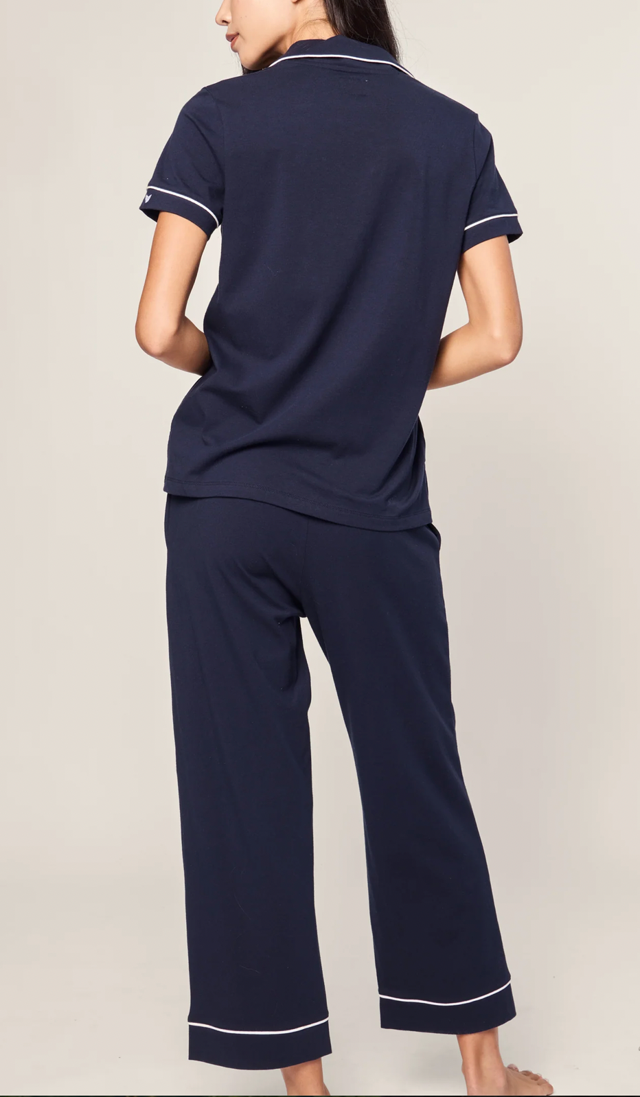 Pima Crop Set in Navy with White Piping