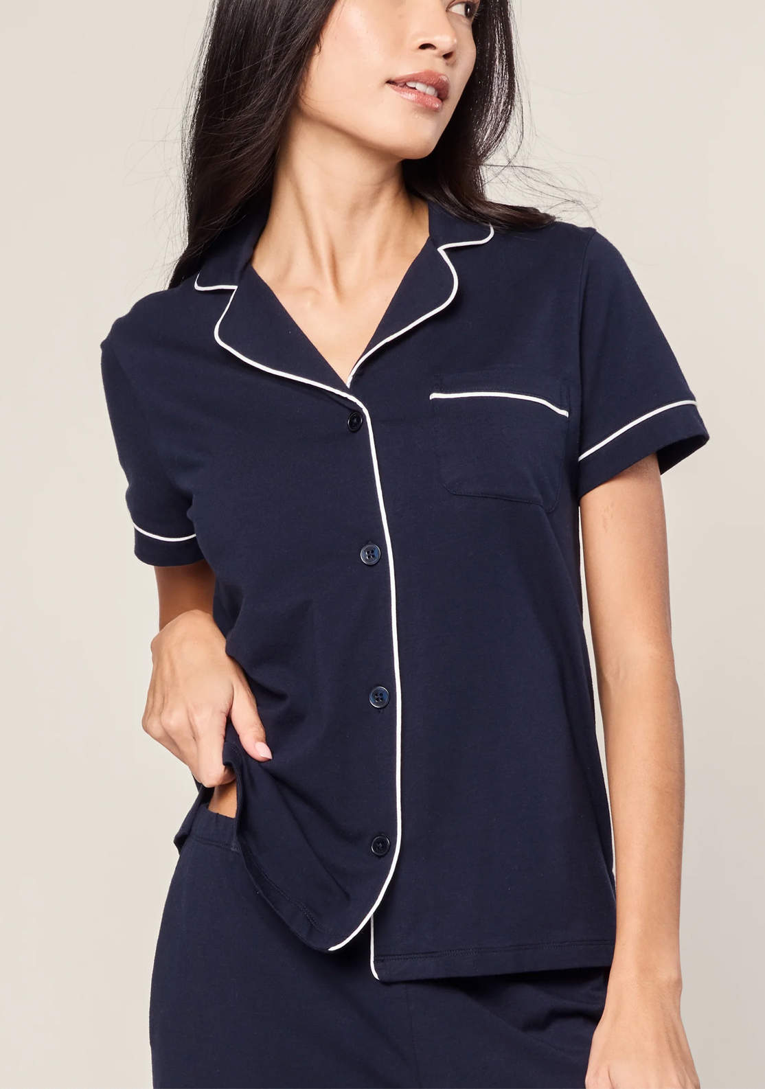 Pima Crop Set in Navy with White Piping