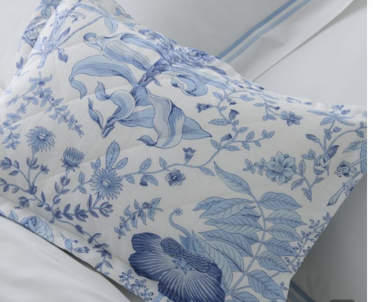 Pomegranate Quilted Linen Shams - Porcelain Blue