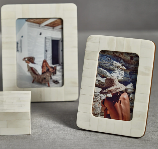 Côte d'Ivoire White Bone Inlay Photo Frame with Rounded Corners - 4x6