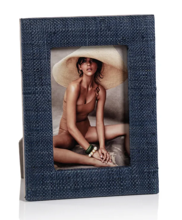 Natural Fiber Raffia Photo Frame - Navy Blue