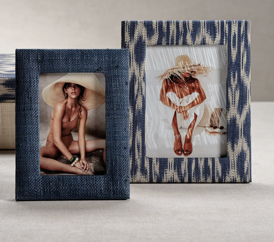 Natural Fiber Raffia Photo Frame - Navy Blue