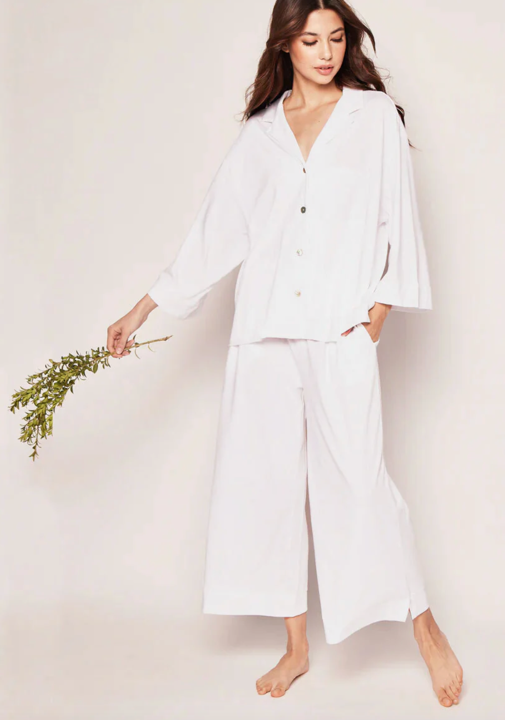 Olivia Wide Leg Pima Pajama Set White
