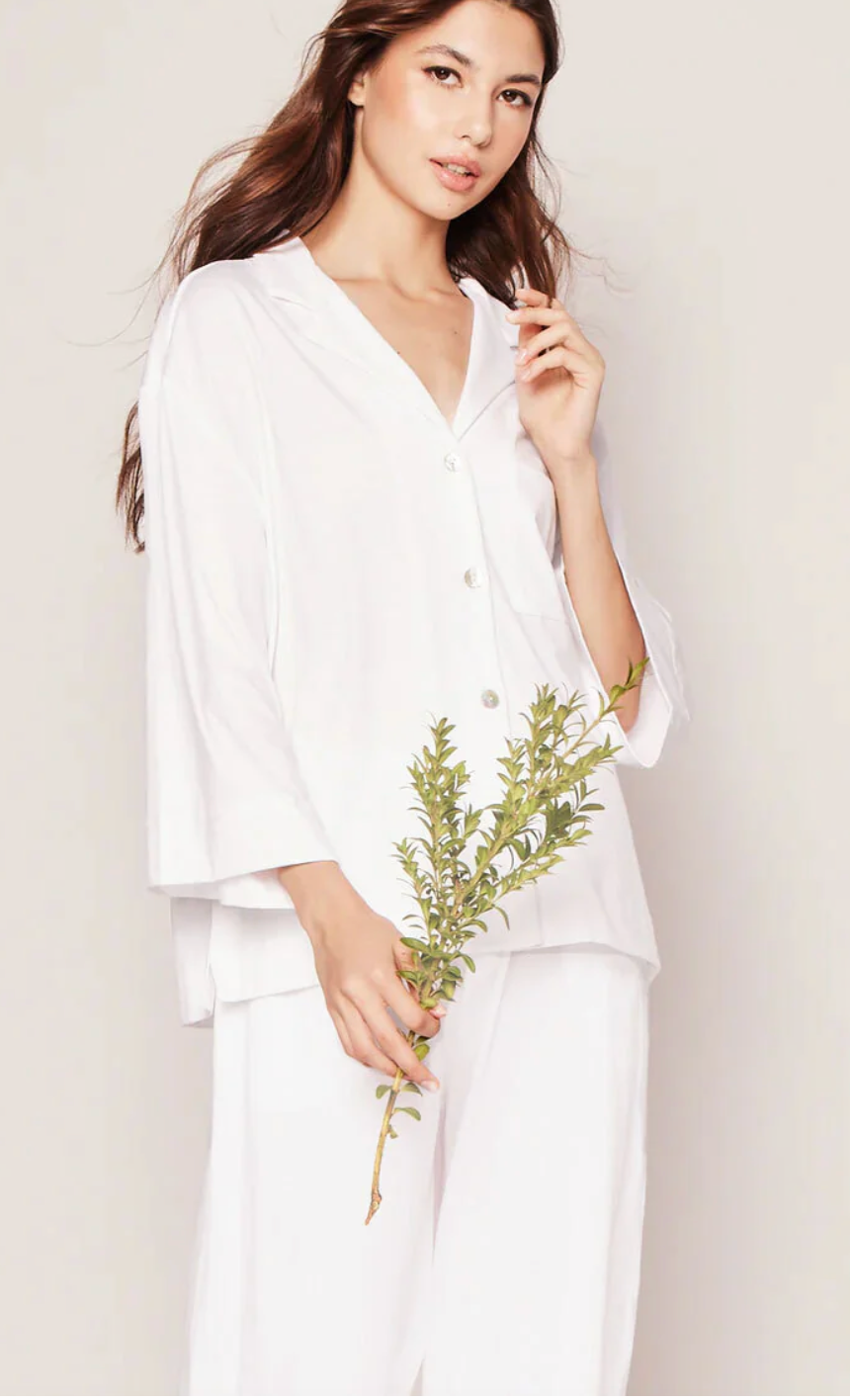 Olivia Wide Leg Pima Pajama Set White