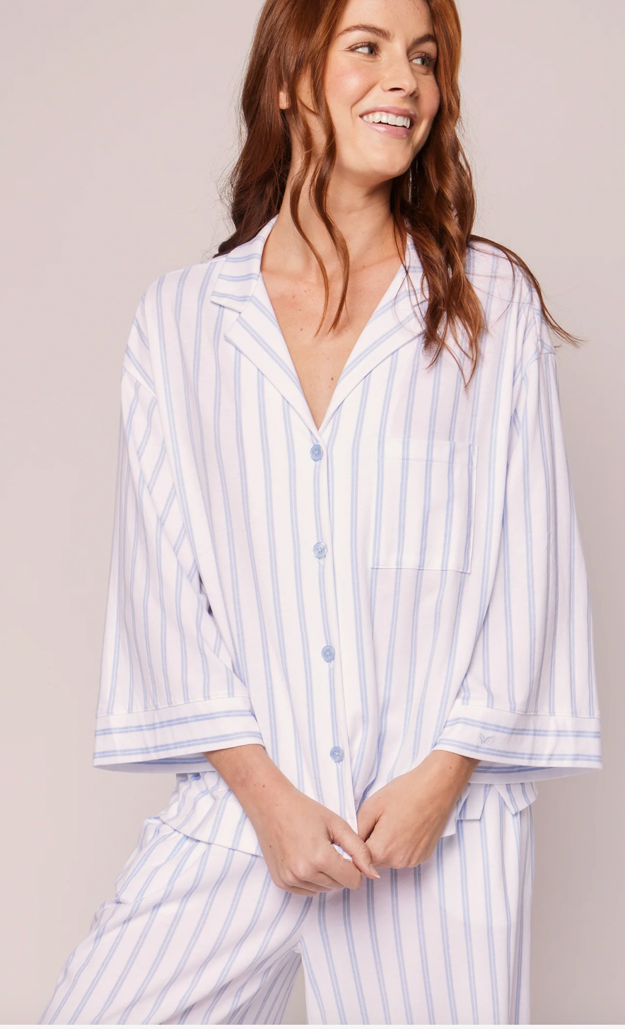 Olivia Wide Leg Pima Pajama Set Periwinkle Stripe