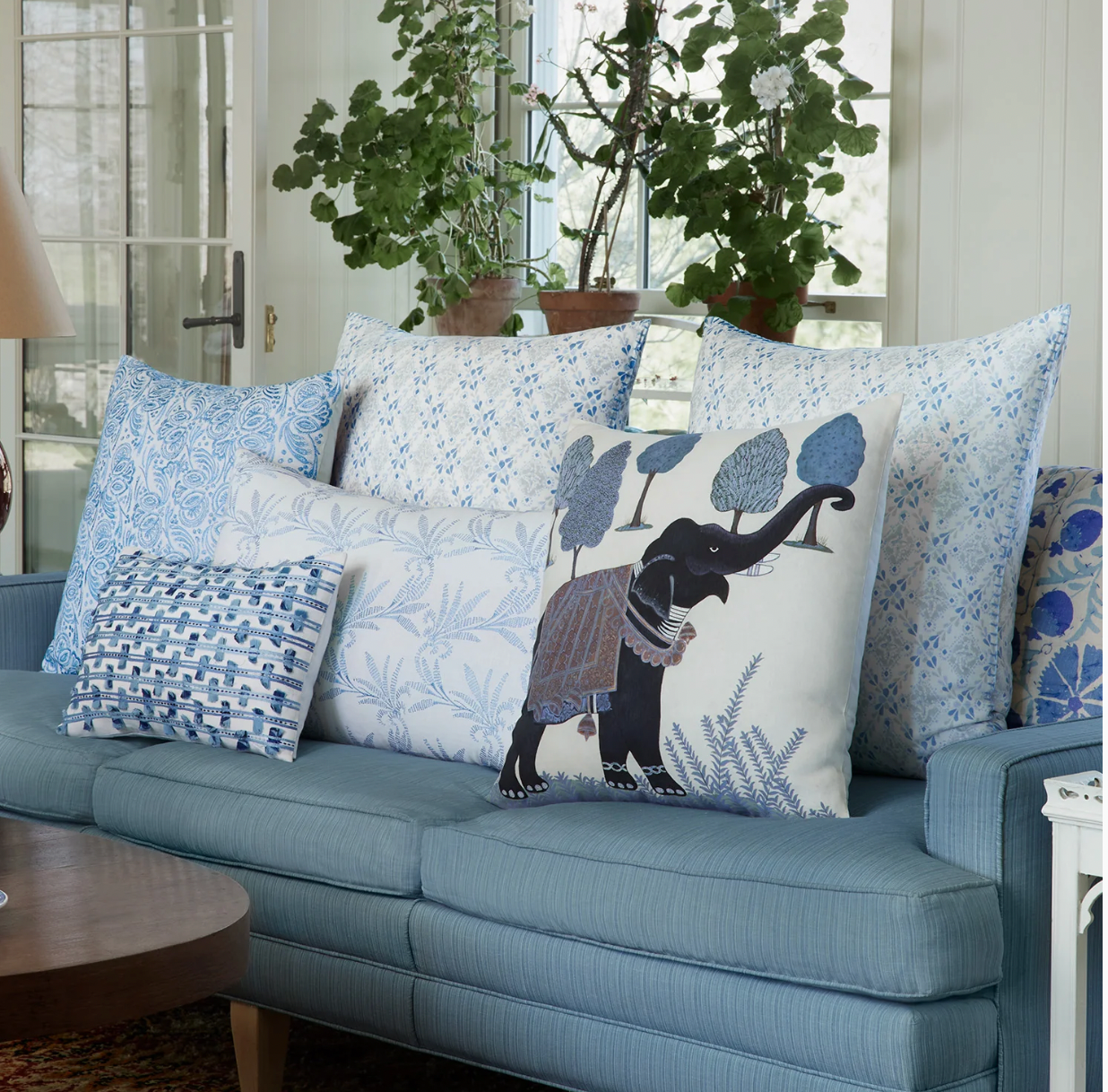Indigo Elephant Decorative Pillow