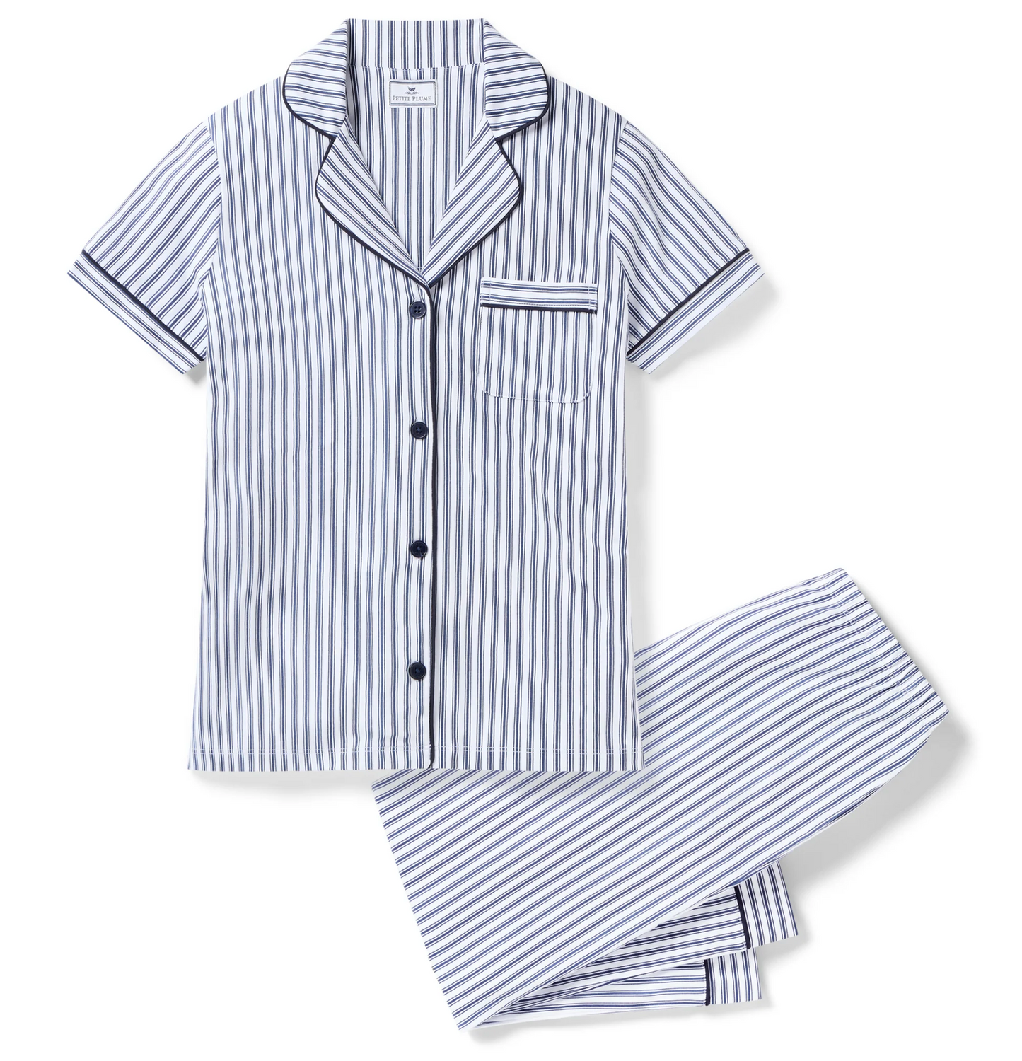 Pima Crop Set in Navy French Ticking