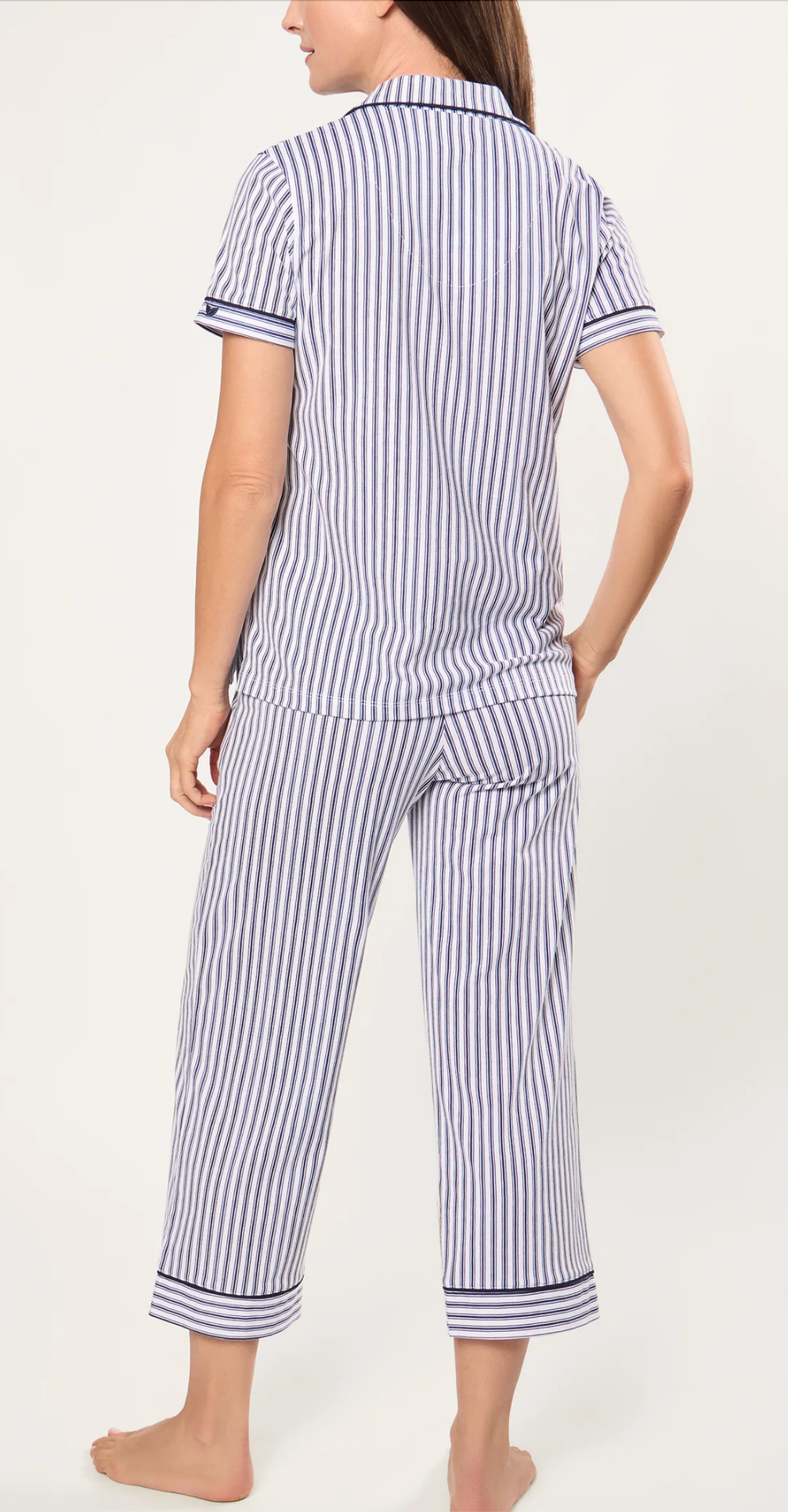 Pima Crop Set in Navy French Ticking